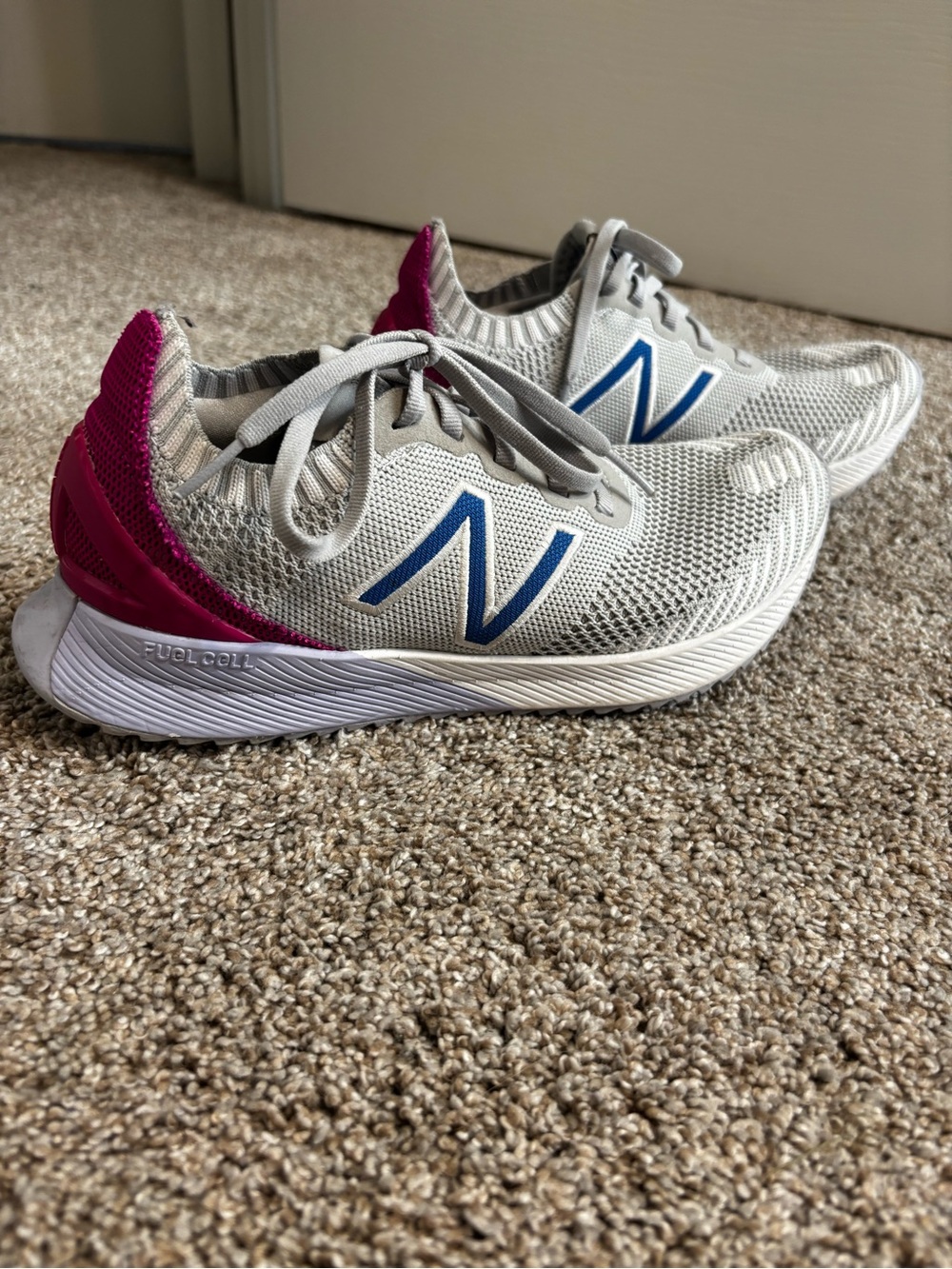 New Balance Grey, Blue and Pink Knit Sneakers